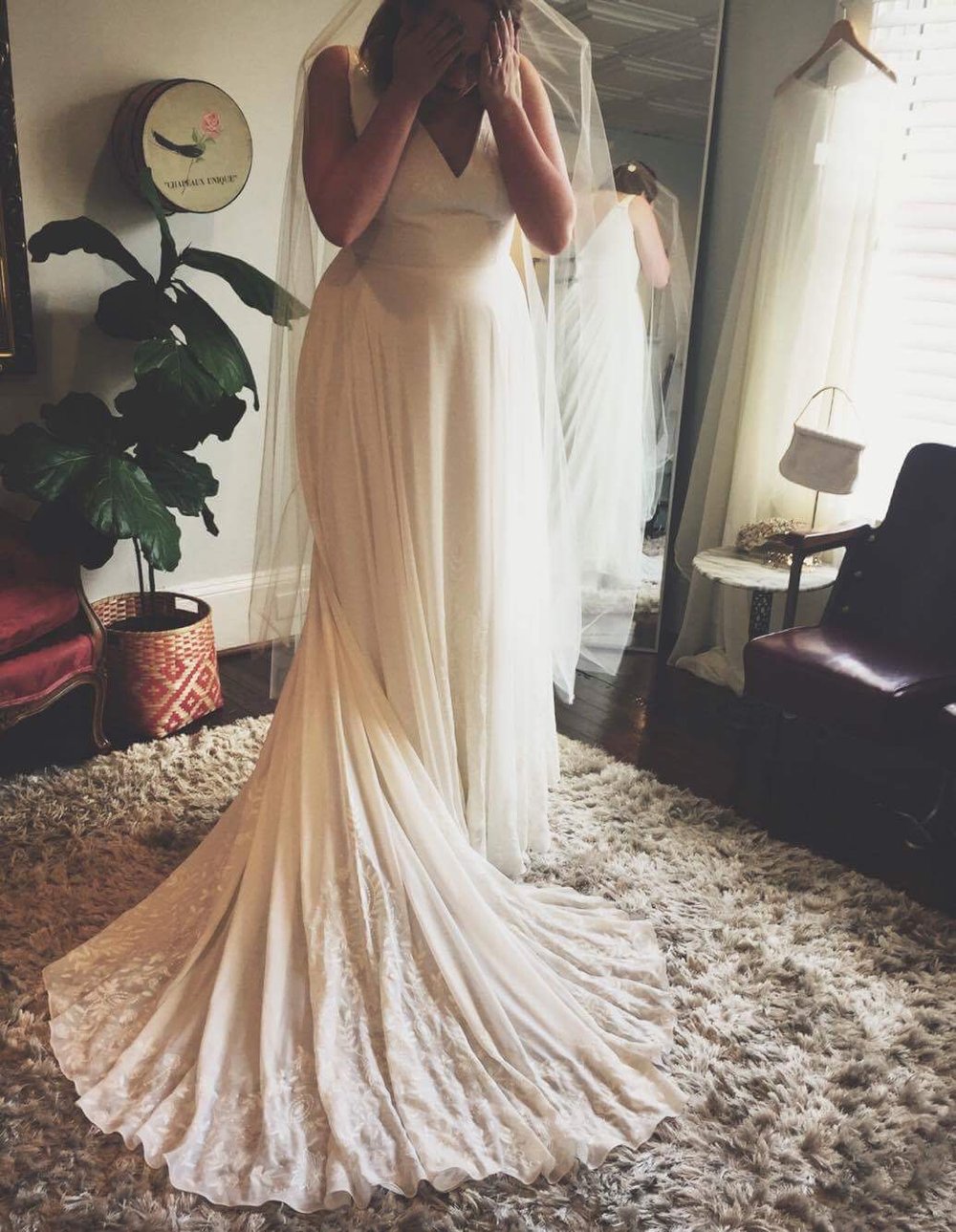 The Big Bride Club’s own  Abi Menzies  at one of her dress appointments. This  Rebecca Schoneveld  gown turned out to be the one!